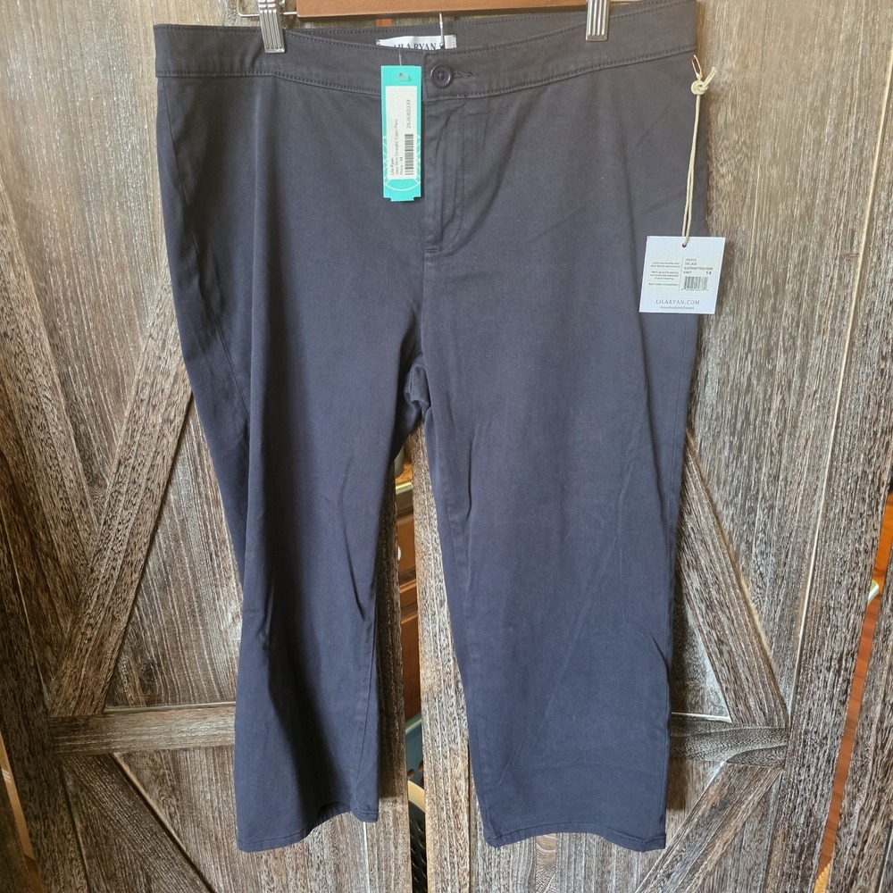 Lila Ryan Pants Women's Size 14 Navy Blue Mid Rise Straight Leg Cropped Stretch